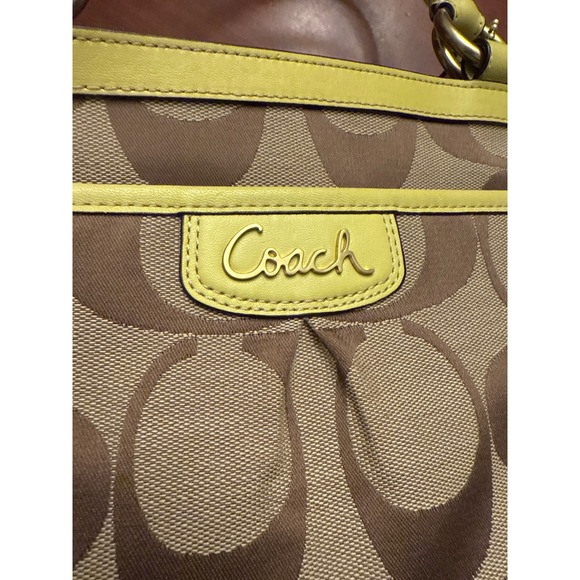 Coach Park Signature tote purse F19725 tan green - Picture 2 of 16